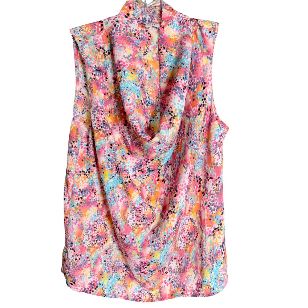 Andree by Unit Cowl Neck Top Womens Size M Multicolor Abstract Blouse Career